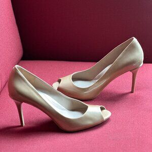Ingrahm Women's Nude Leather Peep-Toe Stiletto Heels - Size 6.5M